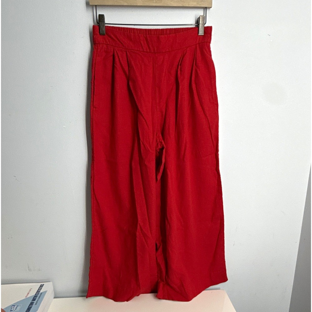 A New Day Womens XS Red Solid Wide-Leg Pull-On Pants Elastic Waist Pleated